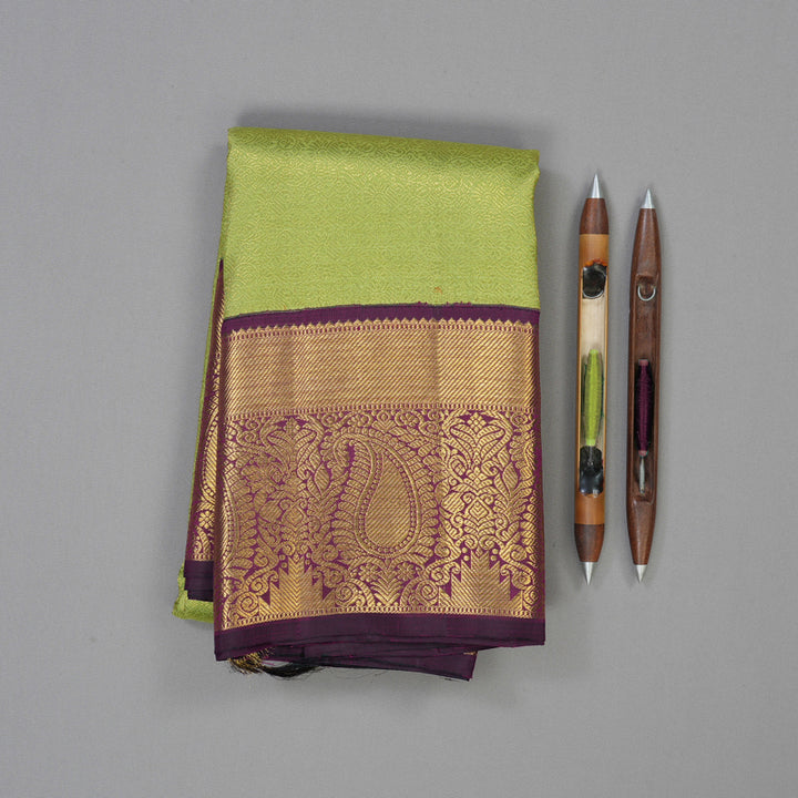 Hayagrivas Handloom Pista Green Kanjivaram Silk Saree with Deep Violet Border KBE1009I4-1