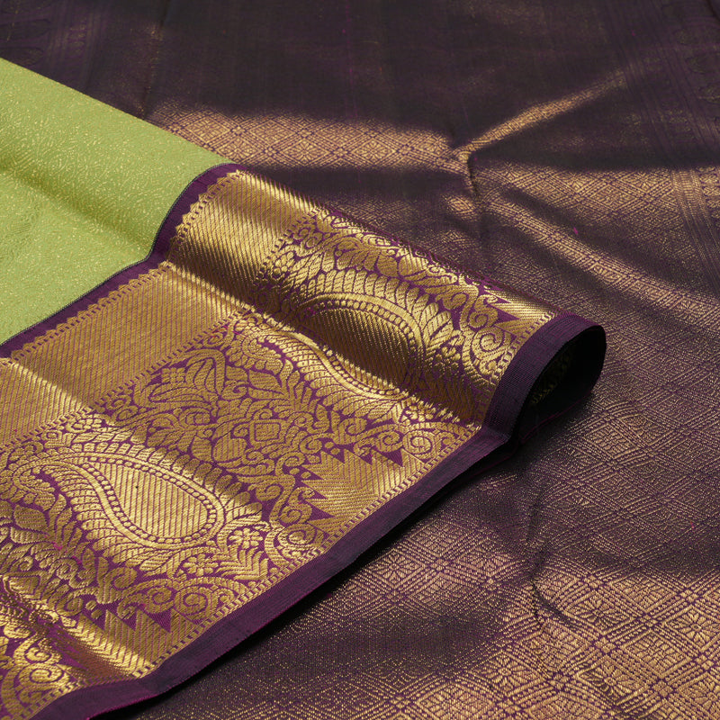 Hayagrivas Handloom Pista Green Kanjivaram Silk Saree with Deep Violet Border KBE1009I4-1