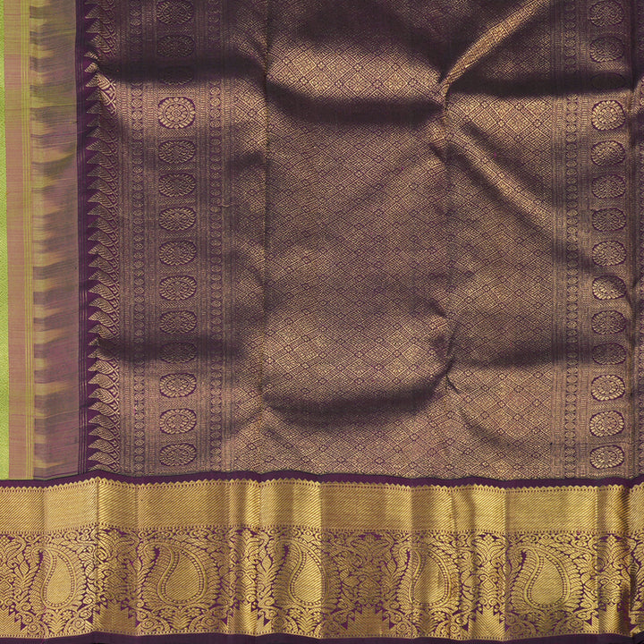 Hayagrivas Handloom Pista Green Kanjivaram Silk Saree with Deep Violet Border KBE1009I4-1