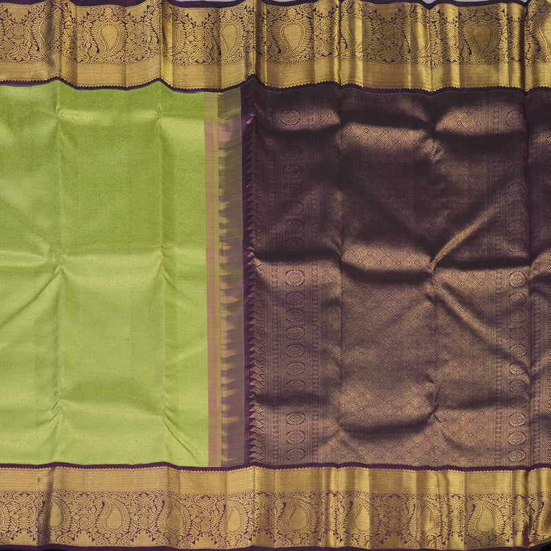 Hayagrivas Handloom Pista Green Kanjivaram Silk Saree with Deep Violet Border KBE1009I4-1