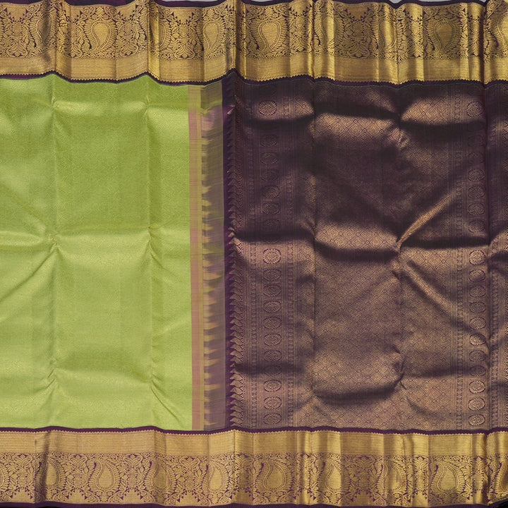 Hayagrivas Handloom Pista Green Kanjivaram Silk Saree with Deep Violet Border KBE1009I4-1