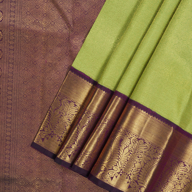 Hayagrivas Handloom Pista Green Kanjivaram Silk Saree with Deep Violet Border KBE1009I4-1
