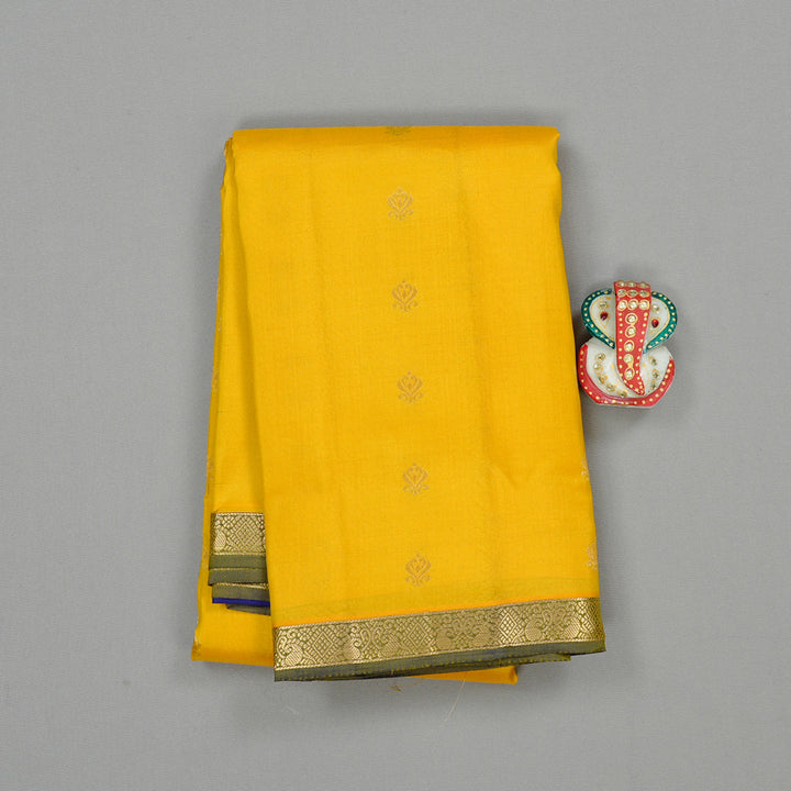 Hayagrivas Yellow Handloom Kanjivaram Silk Saree with Blue Border KBE100D1-14