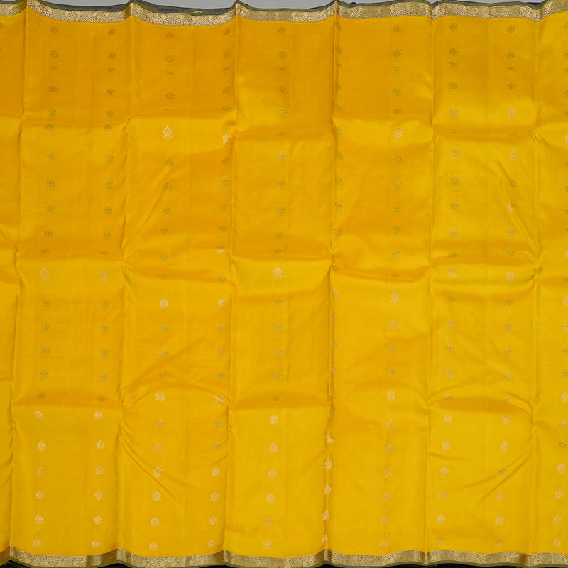 Hayagrivas Yellow Handloom Kanjivaram Silk Saree with Blue Border KBE100D1-14