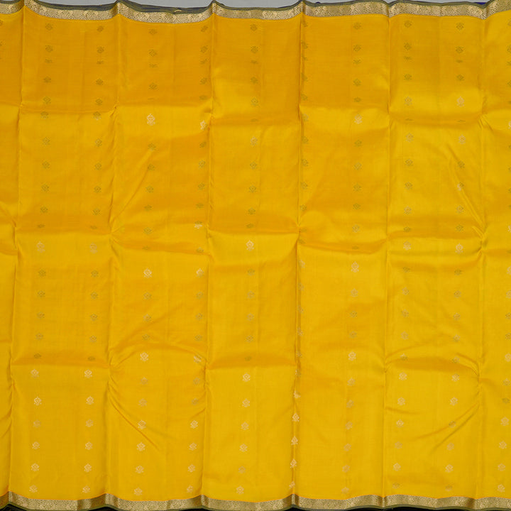 Hayagrivas Yellow Handloom Kanjivaram Silk Saree with Blue Border KBE100D1-14