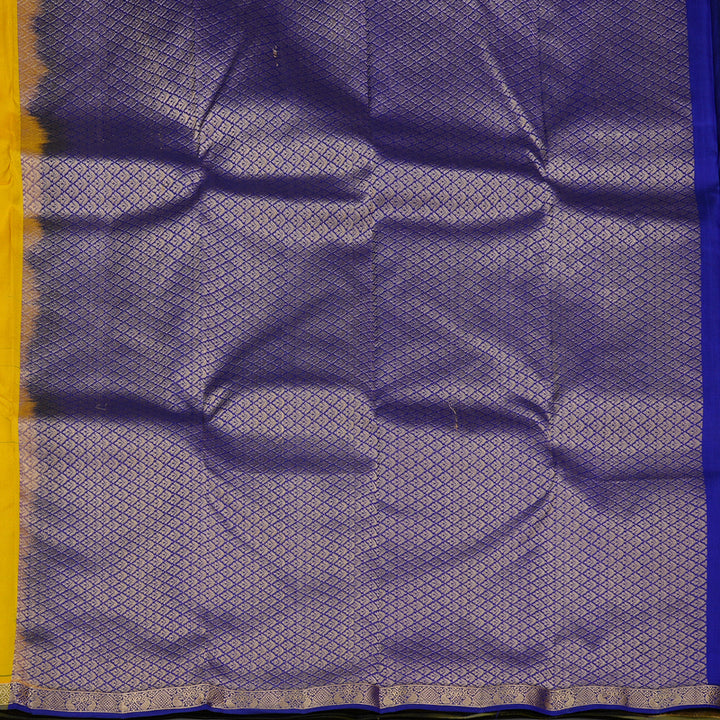 Hayagrivas Yellow Handloom Kanjivaram Silk Saree with Blue Border KBE100D1-14