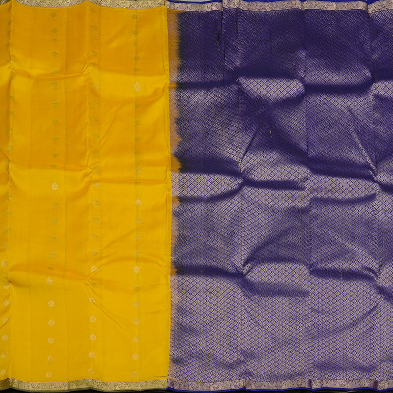 Hayagrivas Yellow Handloom Kanjivaram Silk Saree with Blue Border KBE100D1-14