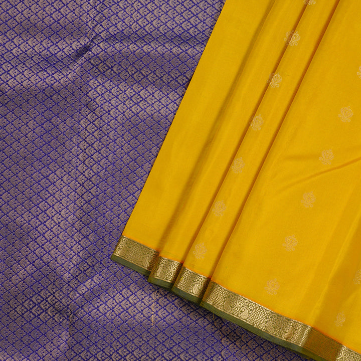 Hayagrivas Yellow Handloom Kanjivaram Silk Saree with Blue Border KBE100D1-14