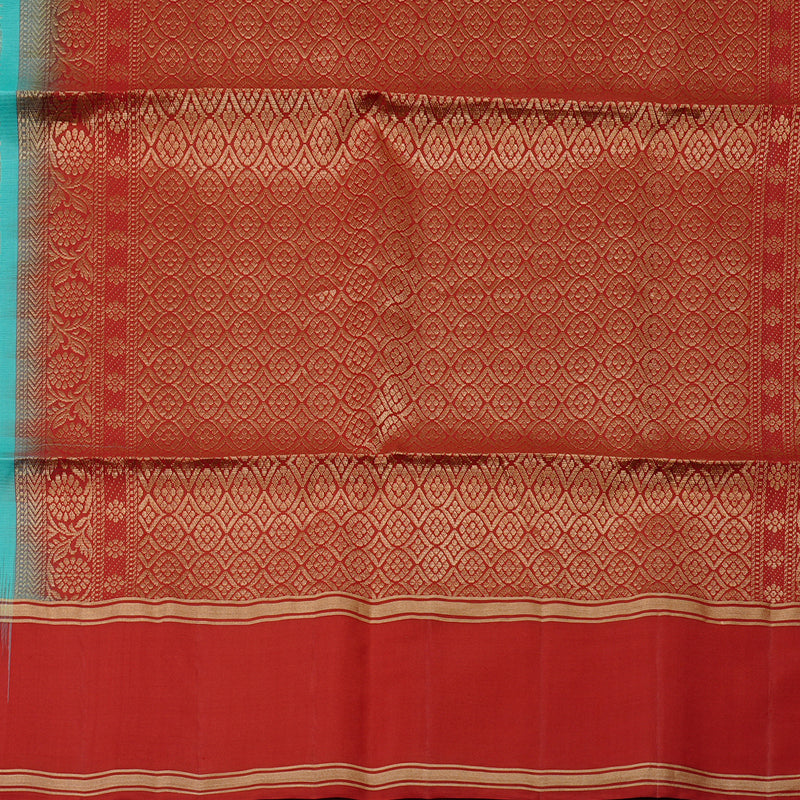 Hayagrivas Sea Blue Handloom Soft Silk Saree with Red Border KBE100D3-5