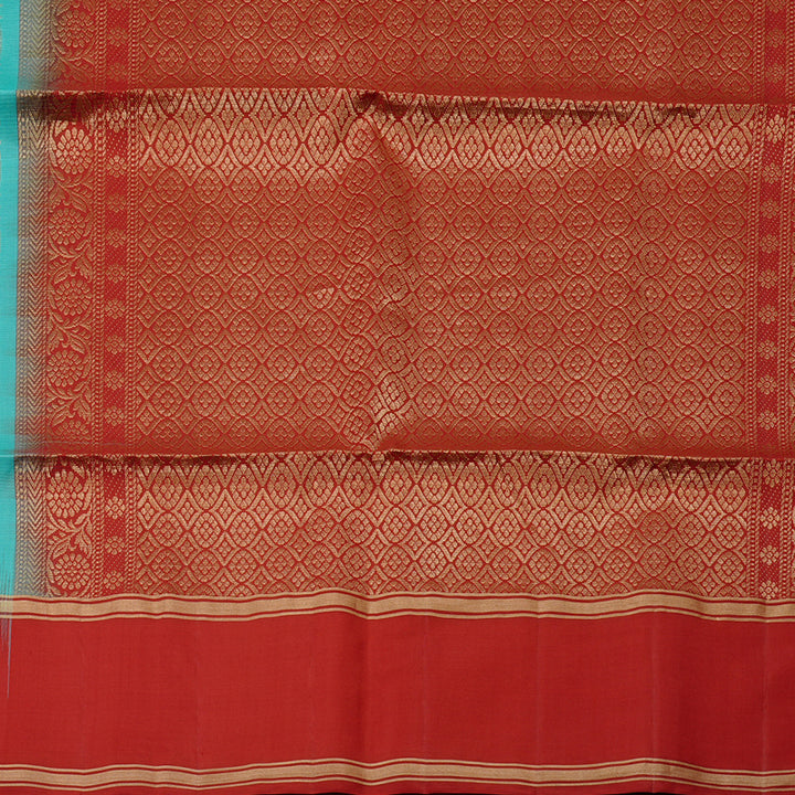 Hayagrivas Sea Blue Handloom Soft Silk Saree with Red Border KBE100D3-5
