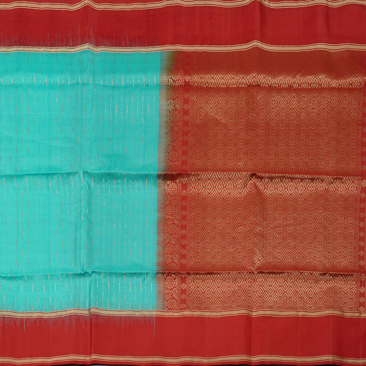 Hayagrivas Sea Blue Handloom Soft Silk Saree with Red Border KBE100D3-5