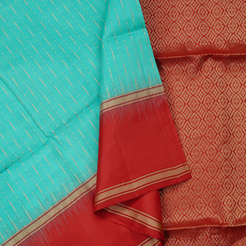 Hayagrivas Sea Blue Handloom Soft Silk Saree with Red Border KBE100D3-5