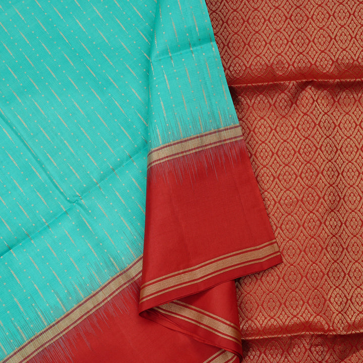 Hayagrivas Sea Blue Handloom Soft Silk Saree with Red Border KBE100D3-5