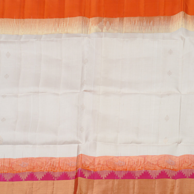 Hayagrivas White Handloom Soft Silk Saree with Orange Border KBE100D7-2