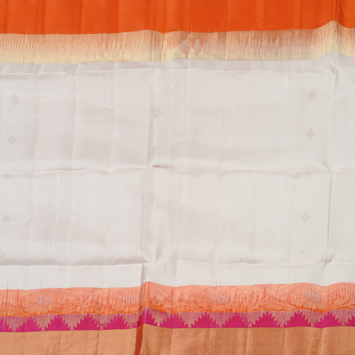 Hayagrivas White Handloom Soft Silk Saree with Orange Border KBE100D7-2