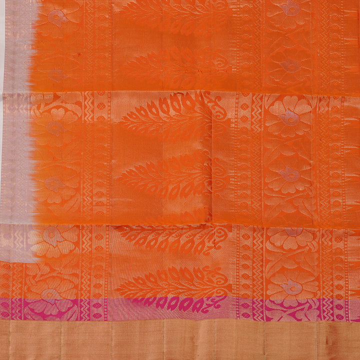 Hayagrivas White Handloom Soft Silk Saree with Orange Border KBE100D7-2