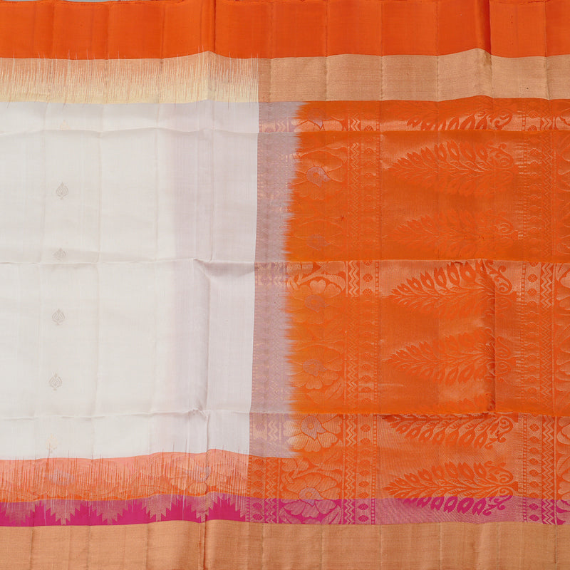 Hayagrivas White Handloom Soft Silk Saree with Orange Border KBE100D7-2