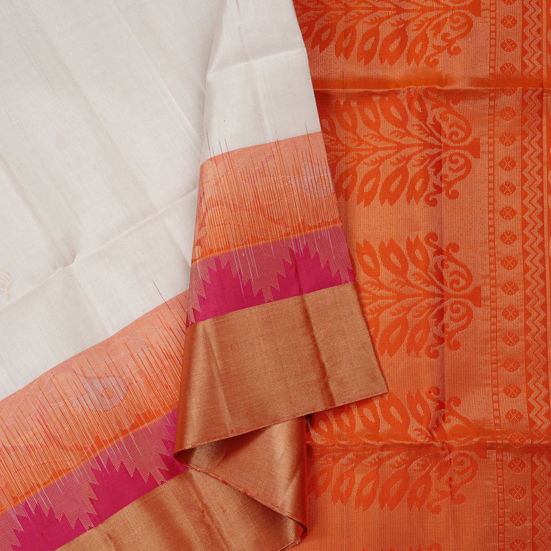 Hayagrivas White Handloom Soft Silk Saree with Orange Border KBE100D7-2