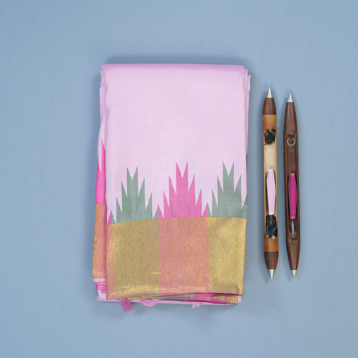 Hayagrivas Handloom Baby Pink Kanjivaram Silk Saree with Temple Border KBE1011I4-1