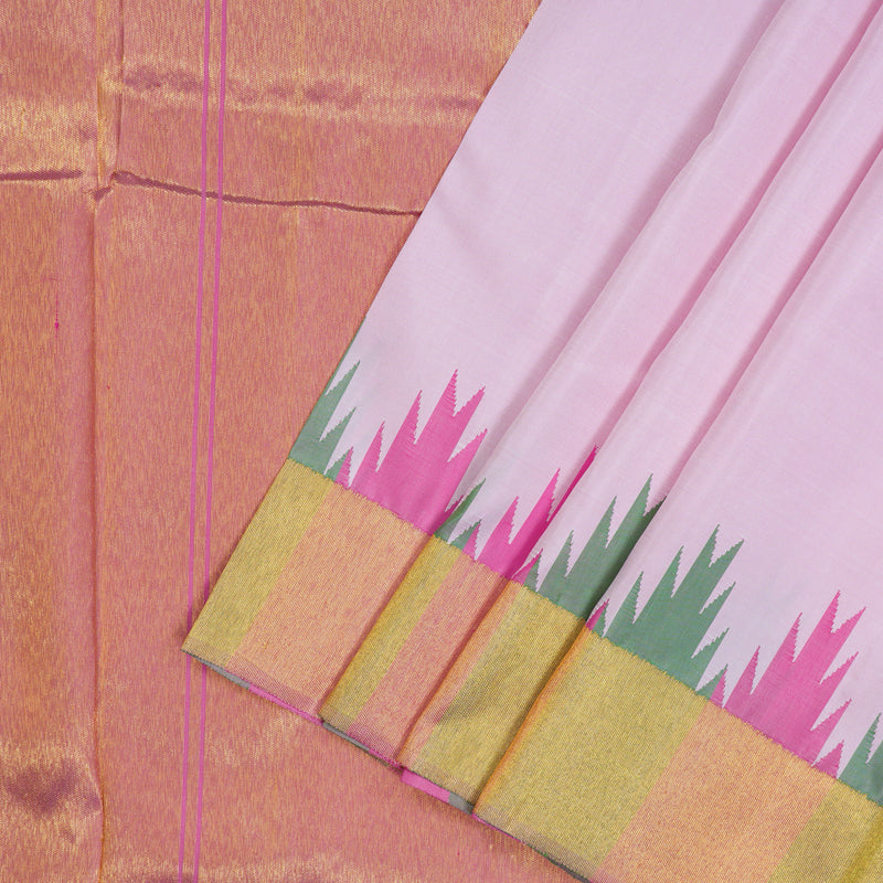 Hayagrivas Handloom Baby Pink Kanjivaram Silk Saree with Temple Border KBE1011I4-1