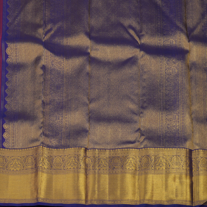 Hayagrivas Exclusive Handloom Silk Saree in Regal Reddish-Pink with Purplish Blue KBE1012I2-3