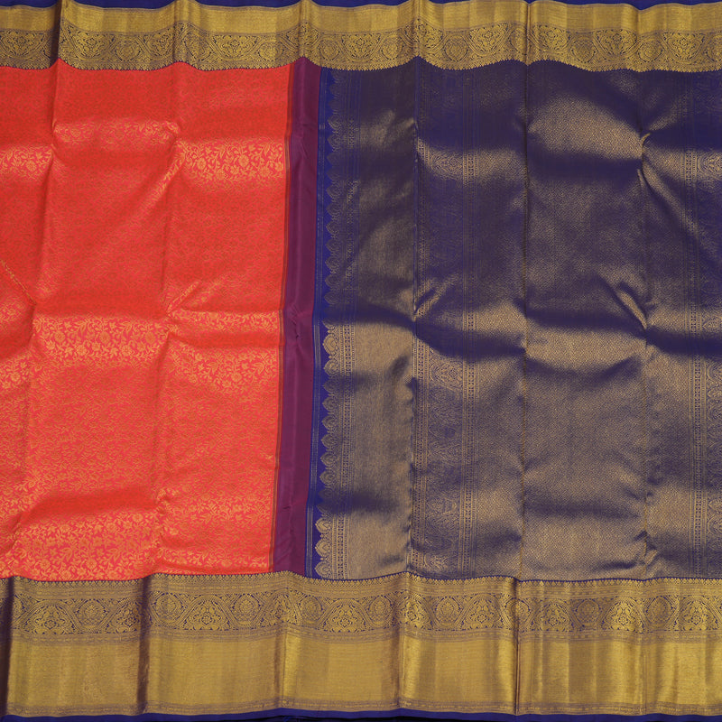 Hayagrivas Exclusive Handloom Silk Saree in Regal Reddish-Pink with Purplish Blue KBE1012I2-3