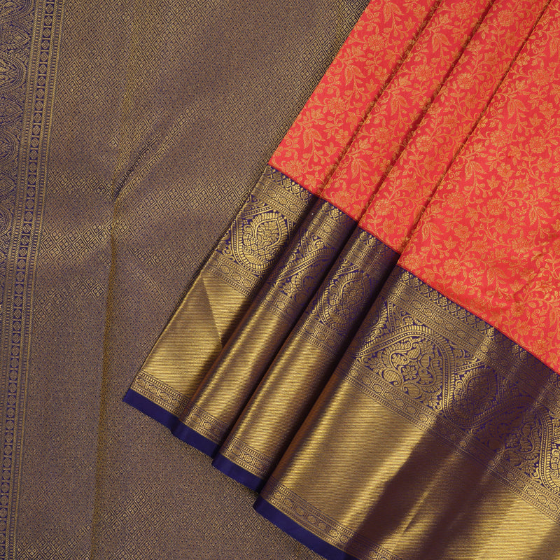 Hayagrivas Exclusive Handloom Silk Saree in Regal Reddish-Pink with Purplish Blue KBE1012I2-3