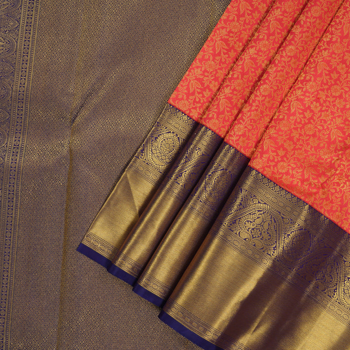 Hayagrivas Exclusive Handloom Silk Saree in Regal Reddish-Pink with Purplish Blue KBE1012I2-3