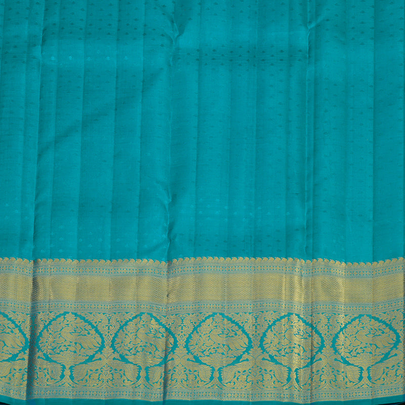 Hayagrivas Handwoven Korvai Kanjivaram Silk Saree in radiant Lemon Yellow with Peacock Blue contrast KBE1012I2-4