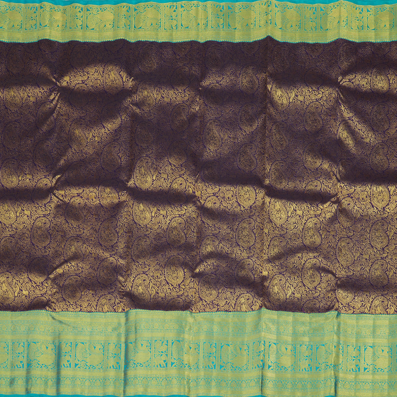 Hayagrivas Handloom Violet Kanjivaram Silk Saree with Bright Teal Border KBE1012I2-7