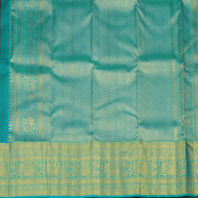 Hayagrivas Handloom Violet Kanjivaram Silk Saree with Bright Teal Border KBE1012I2-7