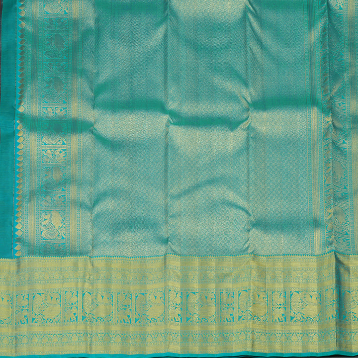Hayagrivas Handloom Violet Kanjivaram Silk Saree with Bright Teal Border KBE1012I2-7