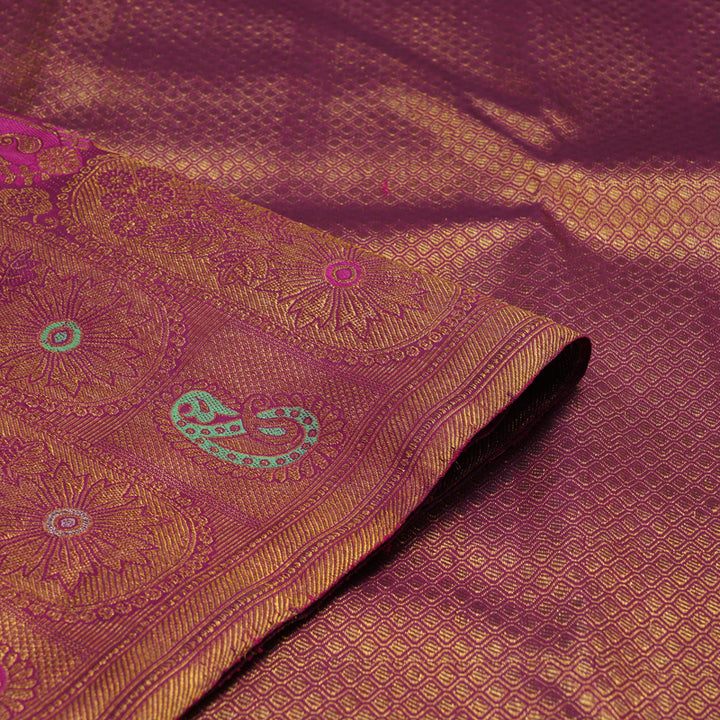 Hayagrivas Exclusive Kanjivaram Silk Saree in Soft light Peach with Purple contrast KBE1012I3-3