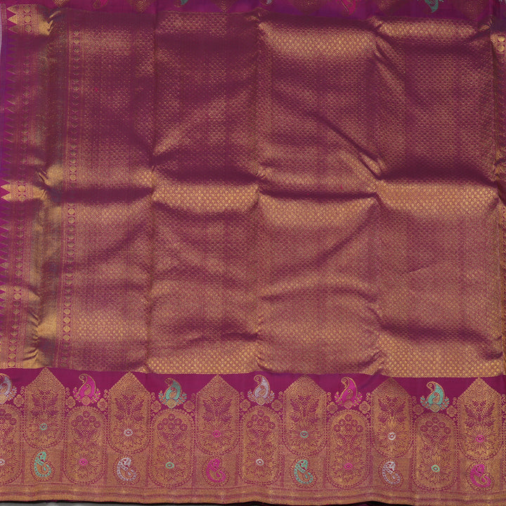 Hayagrivas Exclusive Kanjivaram Silk Saree in Soft light Peach with Purple contrast KBE1012I3-3