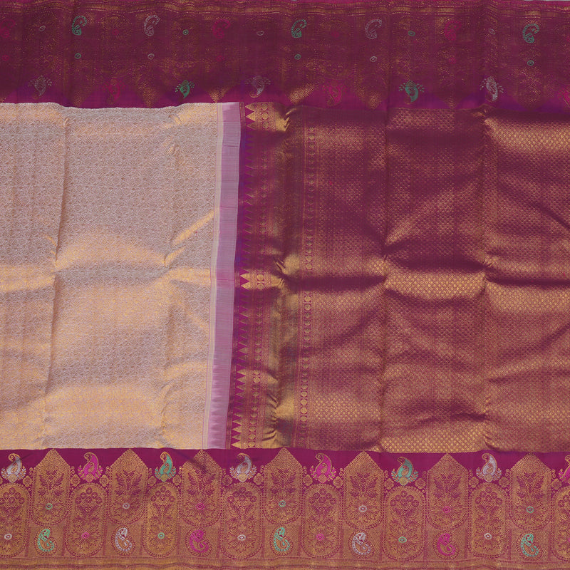 Hayagrivas Exclusive Kanjivaram Silk Saree in Soft light Peach with Purple contrast KBE1012I3-3