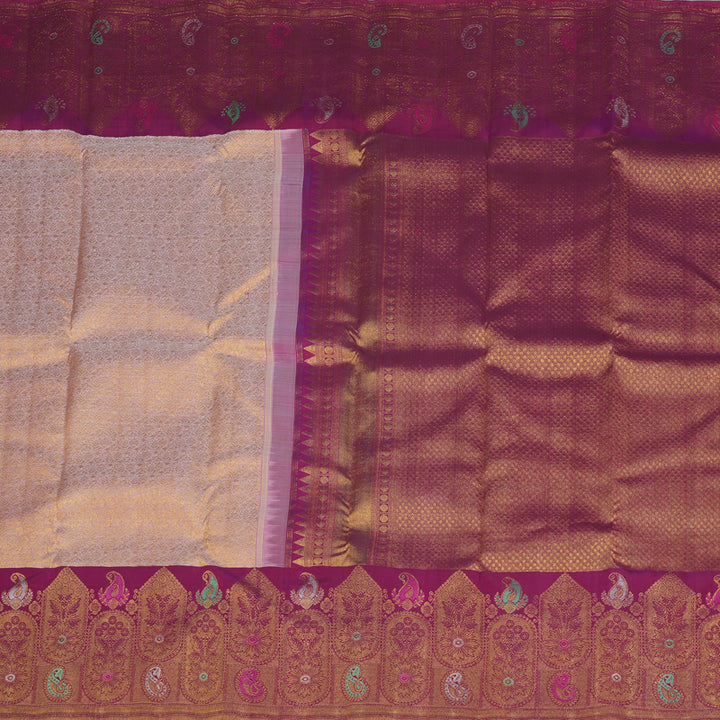 Hayagrivas Exclusive Kanjivaram Silk Saree in Soft light Peach with Purple contrast KBE1012I3-3