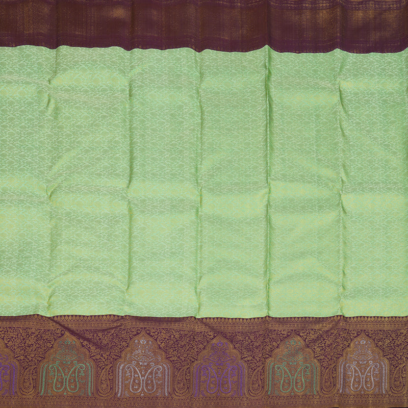 Hayagrivas Exquisite Handwoven Silk Saree in elegant Mild Elaichi green with Plum Purple KBE1012I4-1