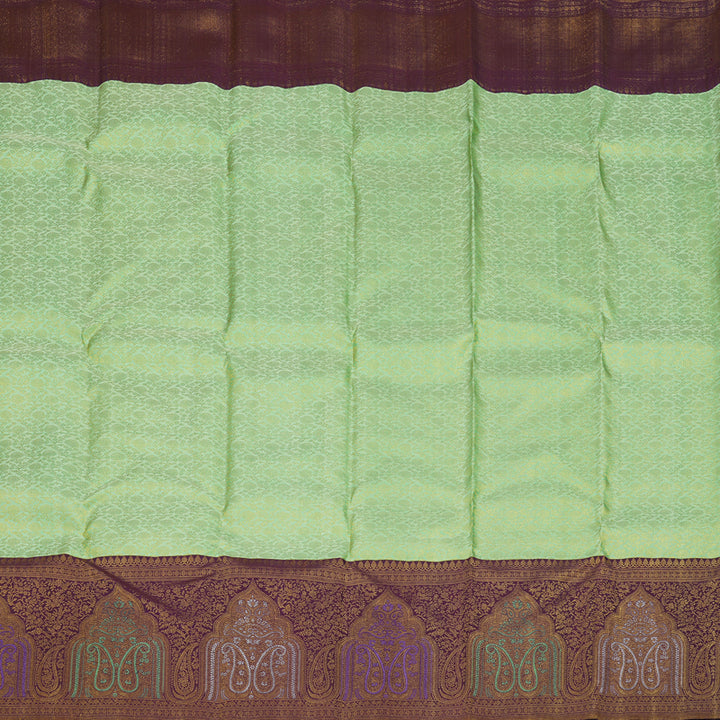 Hayagrivas Exquisite Handwoven Silk Saree in elegant Mild Elaichi green with Plum Purple KBE1012I4-1