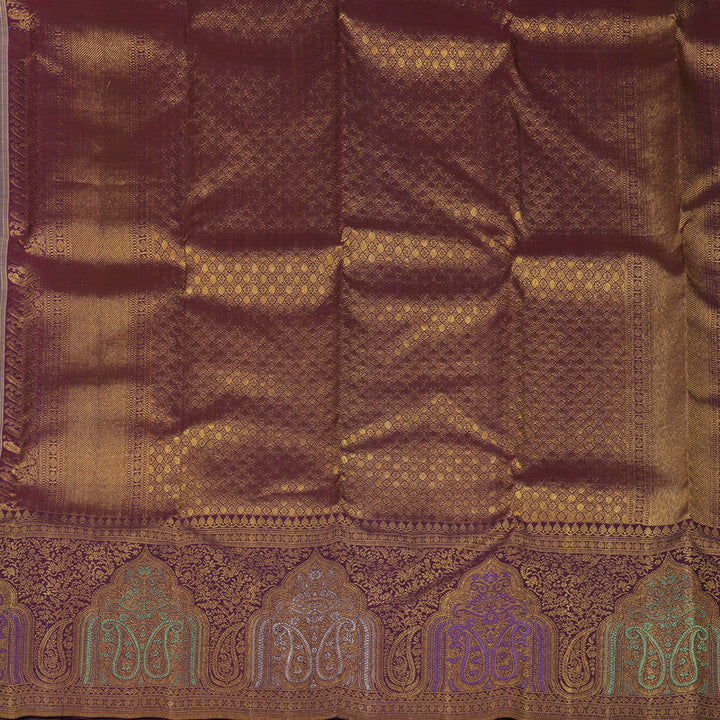 Hayagrivas Exquisite Handwoven Silk Saree in elegant Mild Elaichi green with Plum Purple KBE1012I4-1