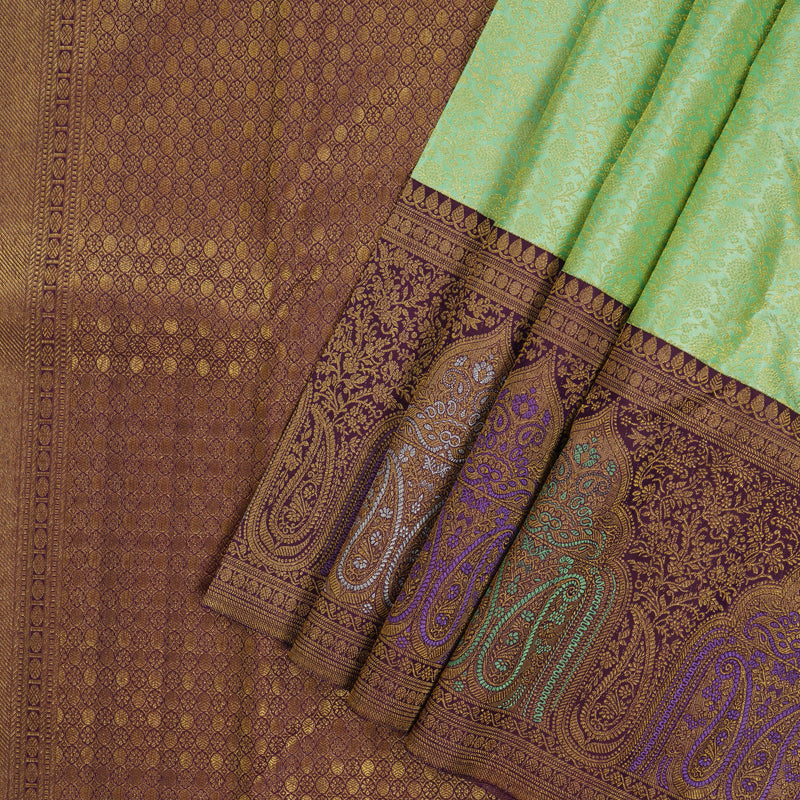 Hayagrivas Exquisite Handwoven Silk Saree in elegant Mild Elaichi green with Plum Purple KBE1012I4-1