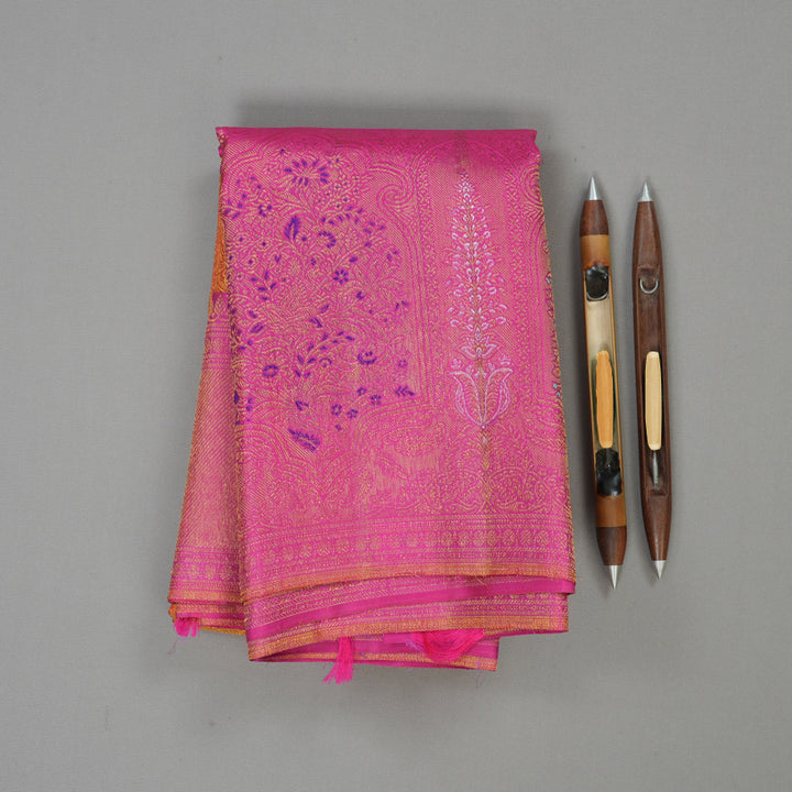 Hayagrivas Handloom Kanjivaram Silk Saree in Golden Orange with Pink contrast KBE1012I5-1
