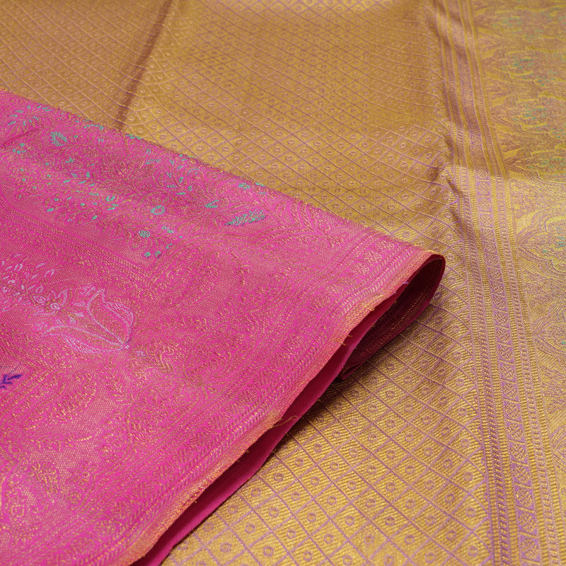 Hayagrivas Handloom Kanjivaram Silk Saree in Golden Orange with Pink contrast KBE1012I5-1