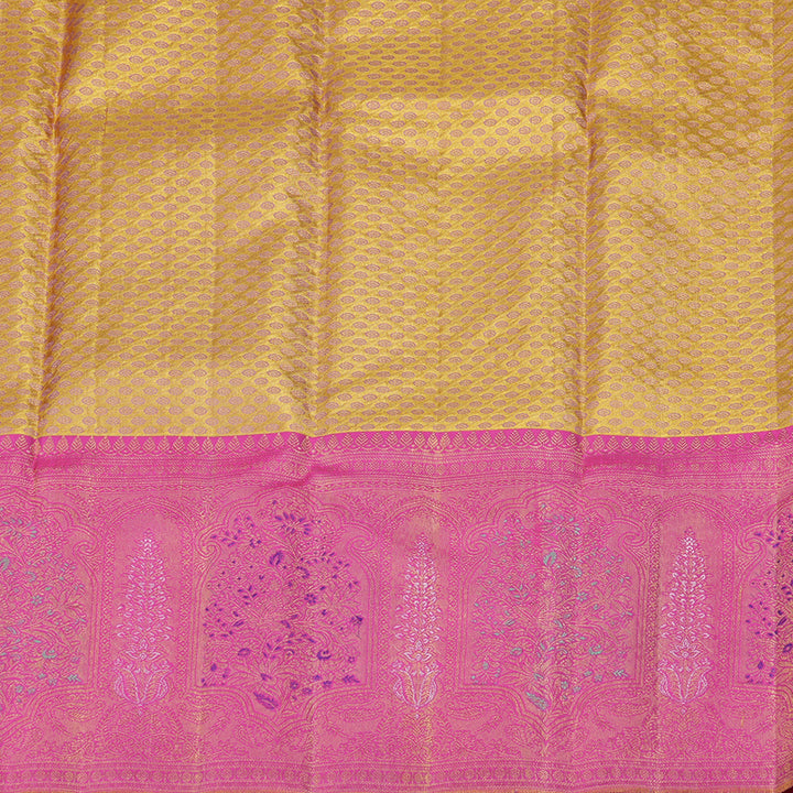 Hayagrivas Handloom Kanjivaram Silk Saree in Golden Orange with Pink contrast KBE1012I5-1