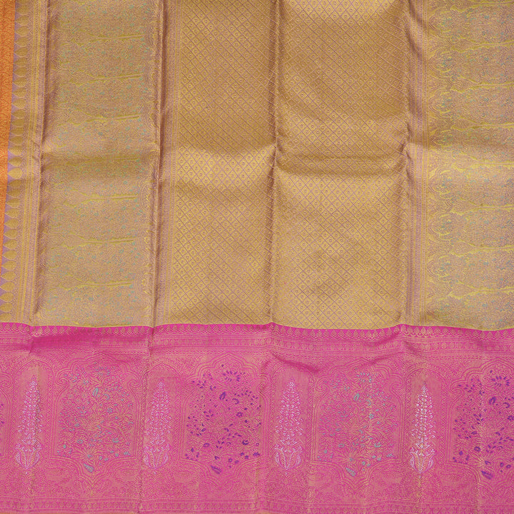 Hayagrivas Handloom Kanjivaram Silk Saree in Golden Orange with Pink contrast KBE1012I5-1