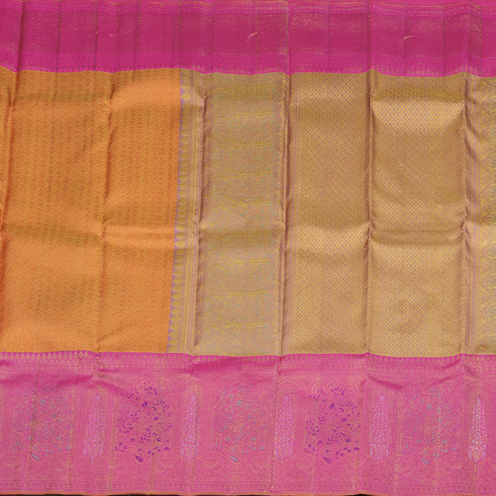 Hayagrivas Handloom Kanjivaram Silk Saree in Golden Orange with Pink contrast KBE1012I5-1