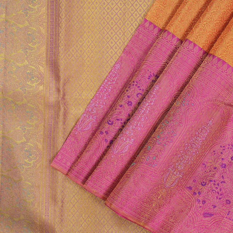 Hayagrivas Handloom Kanjivaram Silk Saree in Golden Orange with Pink contrast KBE1012I5-1