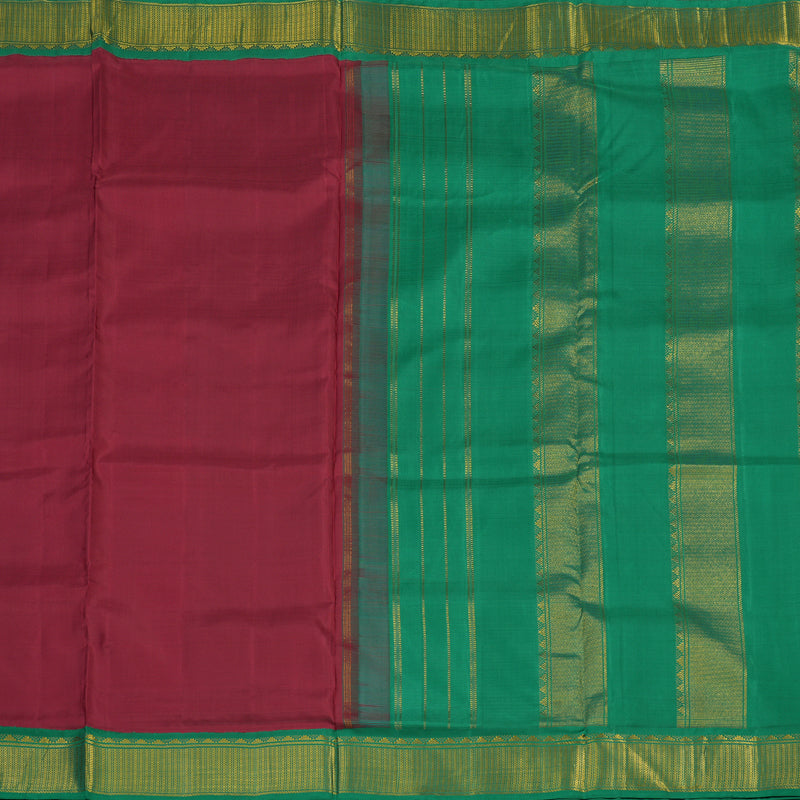 Hayagrivas Handloom Maroon Kanjivaram Ten Yards Silk Saree with Green Border KBE1013I9-1