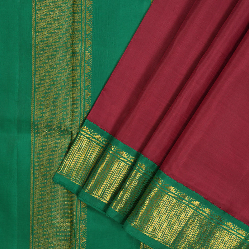 Hayagrivas Handloom Maroon Kanjivaram Ten Yards Silk Saree with Green Border KBE1013I9-1