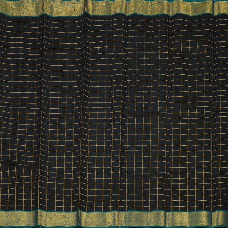 Hayagrivas Handlooom Black Kanjivaram Silk Saree with Peacock Green Border KBE1014I3-1
