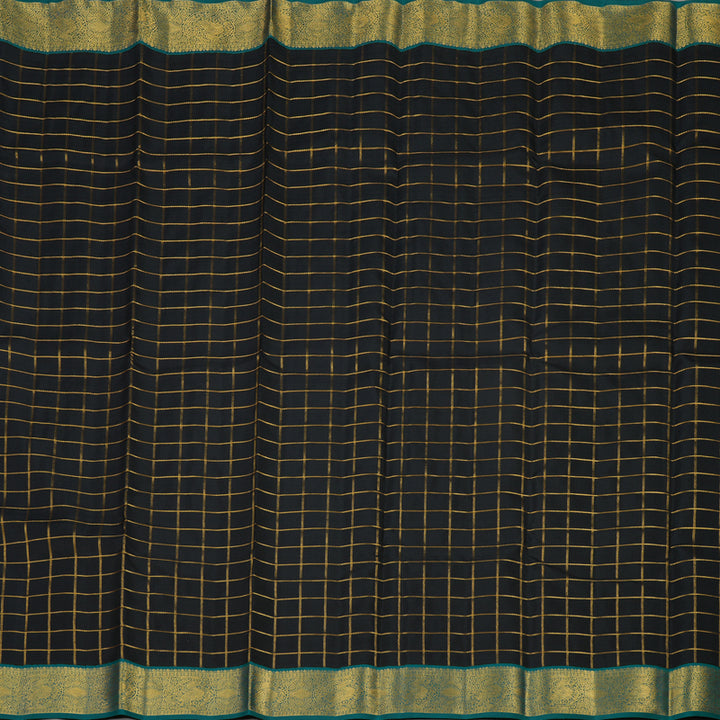 Hayagrivas Handlooom Black Kanjivaram Silk Saree with Peacock Green Border KBE1014I3-1